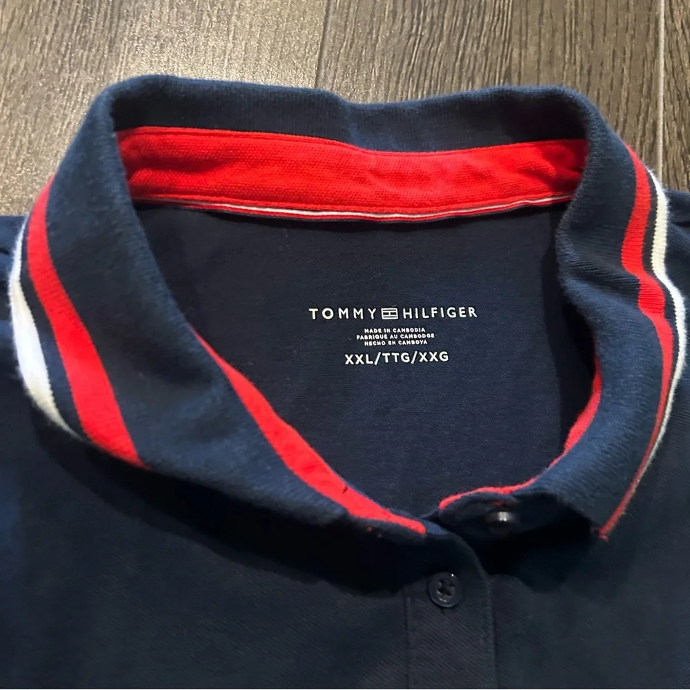 Tommy Hilfiger Dark Blue Polo with Red and White Collar - Picture 5 of 9